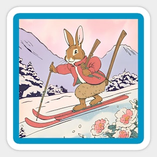 Funny Rabbit Athlete Excel in Winter Sports of Skiing Best Skiier Girl Sticker